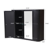 Black Wall-Mounted Bathroom Cabinet with Mirror, 2 Mirrored Doors & Open Shelf, Farmhouse Metal W3122P272846