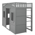 ZUN Twin Size House Loft Bed With Ladder-Gray 78621187