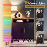 Double Door 6-Layer Shoe Cabinet with High Foot LED Lights Particle Board 80*38*90cm Black 83568642