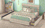 Queen Upholstered Platform Bed with Twin Size Trundle and Two Drawers, Beige 25388983