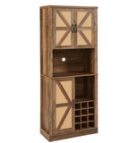 76-Inch Tall Rustic Oak Color Farmhouse Kitchen Faux Rattan Wine Cabinet, Kitchen Bar Cabinet with W2702P183964