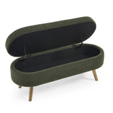 Ottoman Oval Storage Bench,Rubber Wood Legs, Green W487P220595