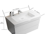 BB02-30-101, Integrated solid surface basin WITHOUT drain and faucet, glossy white color W1865107113