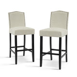 Barstools Set of 2, Counter Height Upholstered Bar Stools for Kitchen Island, Beige Rubberwood Legs N779P254675F