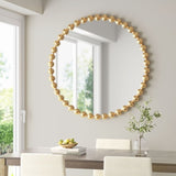 ZUN Beaded Round Wall Mirror 36"D B03599273