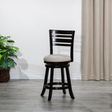 24" Counter Height Slat Back Swivel Stool, Espresso Finish, Beige Fabric Seat B04660688