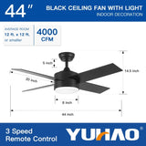 ZUN YUHAO 44 In Intergrated LED Ceiling Fan with Black ABS Blade W136772854