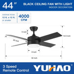 ZUN 44 In Intergrated LED Ceiling Fan with Black ABS Blade W136755947