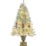 ZUN Pre-lit Xmas Tree Artificial Christmas 4-Piece Set,Garland, Wreath and Set of 2 Entrance Trees X-mas PX283311AAK