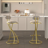 Round Bar Stools S-shaped Stripe Kitchen Stool Set of 2 Modern Velvet Upholstered Counter Chair for W1757P345494
