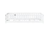 Twin Size Floor Bed with Fence and Door,Rubber Wood Floor Bed with Safety Guardrails,White W504P296777