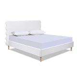 Stockholm Modern Wavy Headboard Platform Bed, King, Antique White Polyester B2719P238206