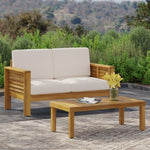 ZUN Teak Acacia Wood Loveseat and Coffee Table Set with Cream Cushions 70844.00