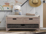 Storage Bench with Removable Basket and 2 Drawers, Fully Assembled Shoe Bench with Removable Cushion 20282827