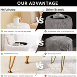 Faux Fur Storage Ottoman Round Furry Vanity Stool with Marble Tray, Compact Footrest with 4 Metal 47853610