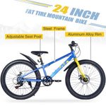 ZUN 24 Inch Bicycles , Fat Tire Mountain Bike for Boys and Girls Age 10 + Years ,Dual-Disc Brake,Shimano W1019P203878