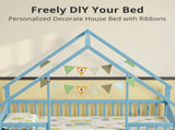 Full Size Floor Bed Triangle Roof Frame and Support Bed Slats, Montessori Kids Playhouse Bed 73003156