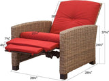 Indoor & Outdoor Recliner, All-Weather Wicker Reclining Patio Chair, Red Cushion W1859113288