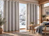 2pcs light grey 100% blackout curtains with snap-on top, suitable for hanging use. They have 56446902
