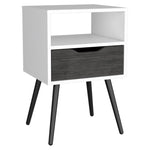 ZUN Nightstand 25"H, Superior Top, Four Legs, One Open Shelf, One Drawer, Smokey Oak / White B097132996