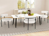 2 PCS White Sherpa Upholstered Dining Chair, Ergonomic Curved Backrest & Wide Round Seat 15230381
