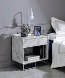 Azrael White Printed Faux Marble & Chrome Finish Accent Table B2726P340578