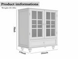 Minimalist White Buffet Cabinet with Double Glass Doors and Drawer, Modern Wooden Storage Sideboard W2557P189574