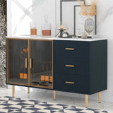 Modern Sideboard MDF Buffet Cabinet Marble Sticker Tabletop and Amber-yellow Tempered Glass Doors 88091024