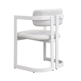 Upholstered Dining Chairs Set of 2, Fabric Armchairs with Beige Seating White Metal Frame, 265 LBS N779P281141B