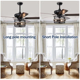 ZUN 52 Inch Farmhouse Ceiling Fan with Remote,3-Lights Ceiling Fan with Light Fixture W1592P162565