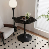 ZUN 31.50"Modern Hexagonal Coffee Table with Printed Black Marble Table Top,Metal Base, for Dining Room, W757P186687