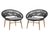Cyril Outdoor Wicker Papasan Style Dining Chair, Teak Finished Leg and Dark Gray Faux Rattan, Gray N775P271975G