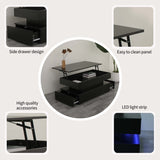 High Quality Three-Tier Foldable Coffee Table with Drawers for Living Room Home Furniture Black W650P263503