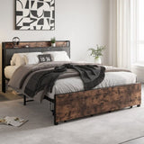 Queen Size Bed Frame, Storage Headboard with Charging Station and 2 Drawers, Solid and Stable, Noise W840137808