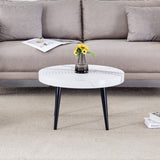 ZUN Elegant White Marble Pattern Round Coffee Table - Diameter 23.6 Inches, Exquisite Suction Molding W2920P226081