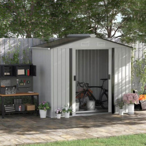 ZUN Steel Storage Shed Garden Tool house 7' x 4' White-AS （Prohibited by WalMart） 31016730