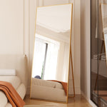 ZUN Tempered mirror 71" x 32" Tall Full Length Mirror with Stand, Gold Wall Mounting Full Body Mirror, W1806P180030