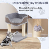 2-Level Cat Furniture - Engaging Bell Pompom Toys, Sisal Plush Engineered Wood Build, Ideal 44581412