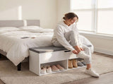 White Shoe Storage Bench with Gray Padded Seat and Hidden Compartment 25858468