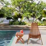 ZUN Wood Folding Chair for Outdoor, Low Profile Acacia Wood Lounge Chair for Balcony Porch Backyard 94352873