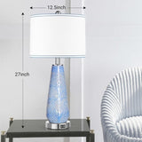 Modern Table Lamp Set of 2 Touch Control, 27" Tall Blue Art Ceramic Bedside Lamp with USB Ports, W3355P323228
