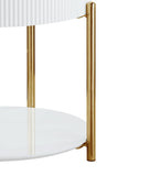 White High Gloss and Gold End Table with Metal Leg B062P209067