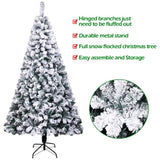 8 FT Snow Flocked Hinged Christmas Tree, Unlit Artificial Christmas Pine Tree with 1300 Branch Tips 57349346