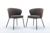 ZUN 042-Set of 2 Boucle Fabric Dining Chairs With Black Metal Legs,Dark Brown 70571802