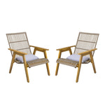 ZUN Set of 2, Acacia Wood Cape Woven Wicker Large Lounge Chair with Pillow for Patio, Deck, Yard, Lawn 73165.00