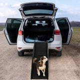 ZUN 60 inch Nonslip Folding Dog Ramp, Tri-Fold Portable Lightweight Pet Ramp for Cars, Trucks and SUVs 29375862