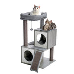 ZUN Modern Wood Cat Tree Cat Tower With Double Condos Spacious Perch Sisal Scratching Posts and 06646729