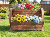 Carbonized Fir Wood 2-Tier Wagon Planter, Drainage Holes Elevated Garden Bed for Herbs Vegetables 87998599