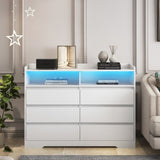 6 Drawer Dresser, White Dresser for Bedroom LED Lights, Modern Dressers & Chests of Drawers W132166406