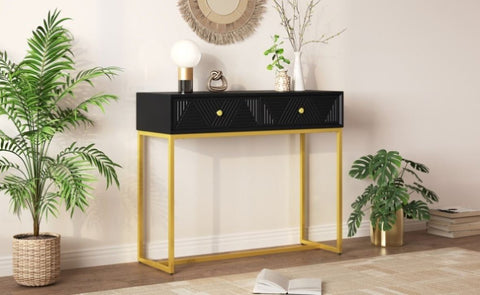 ZUN TREXM Modern Sleek Console Table Two Drawers with Stripe Design for Living Room and Entryway N715P201976B